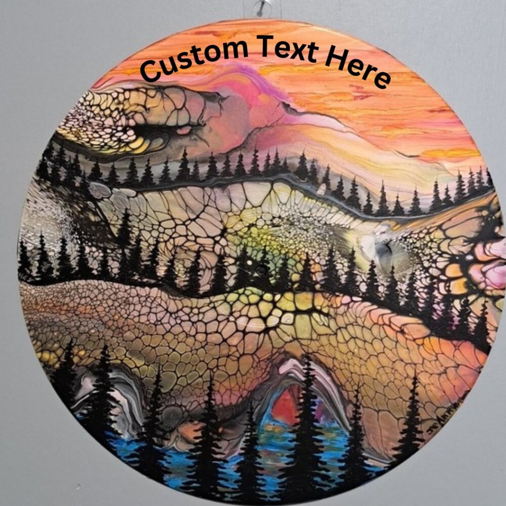 Hand Crafted Painted Vinyl Record Upcycled Mountain Acrylic Wall Art CUSTOMIZE